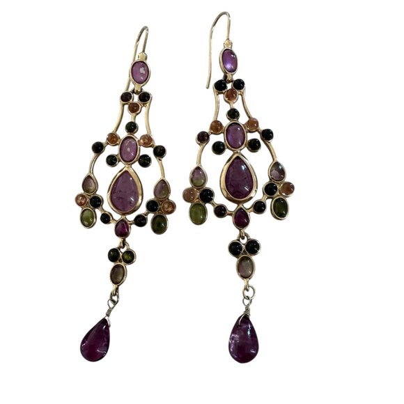 Rare Monet chandelier earrings faux tourmaline shades purple statement - Picture 2 of 7
